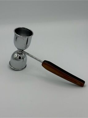 Vintage Barware Double Cocktail Jigger Wood Handle Chrome Mid Century